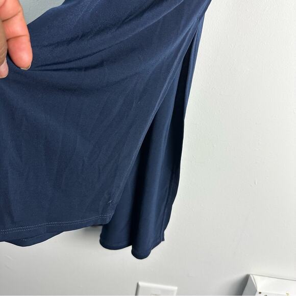 BCBGeneration Dress Draped Navy Blue Pleated Midi Spaghetti Straps Pockets Med - Picture 9 of 15